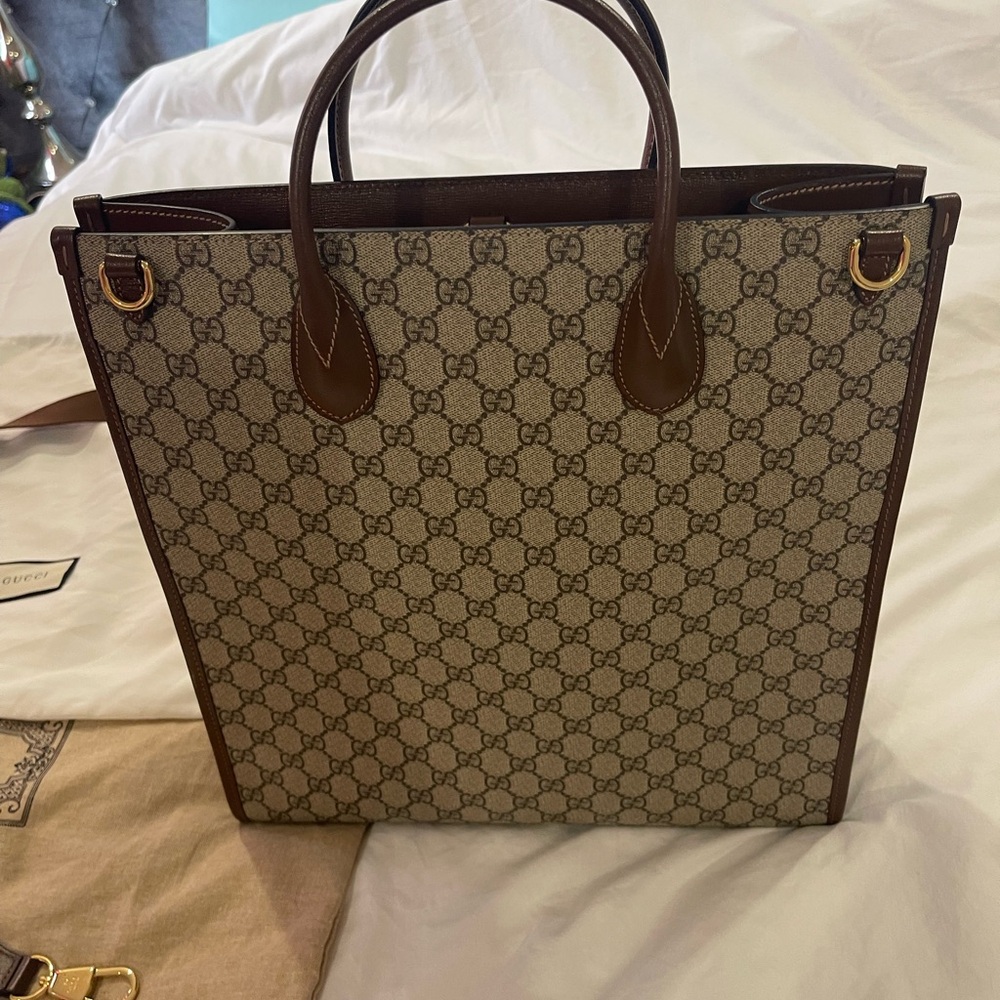 Gucci Brown Leather Briefcase with Monogram Pattern - Picture 2 of 9